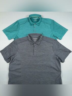 Tommy Bahama Polo Shirts XL Green Gray Island Zone Short Sleeve Golf LOT Of 2